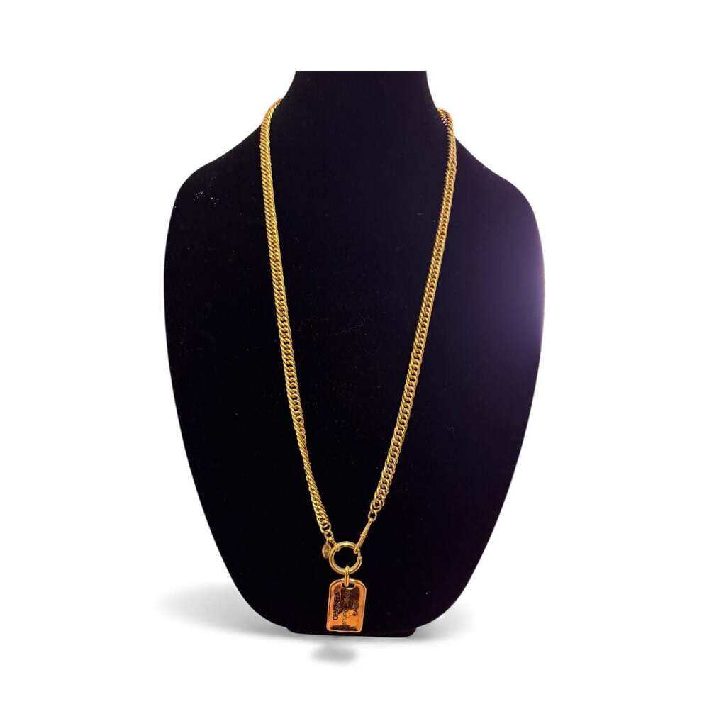 Chanel Vintage Gold Tone 31 Rue Cambon Name Tag Logo Pendant Necklace